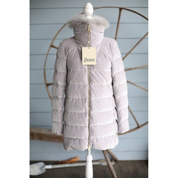 NWT Herno Goose Down Puffer Jacket SZ 46/8 Grey Velvet FUR $1,595 - Picture 2 of 6